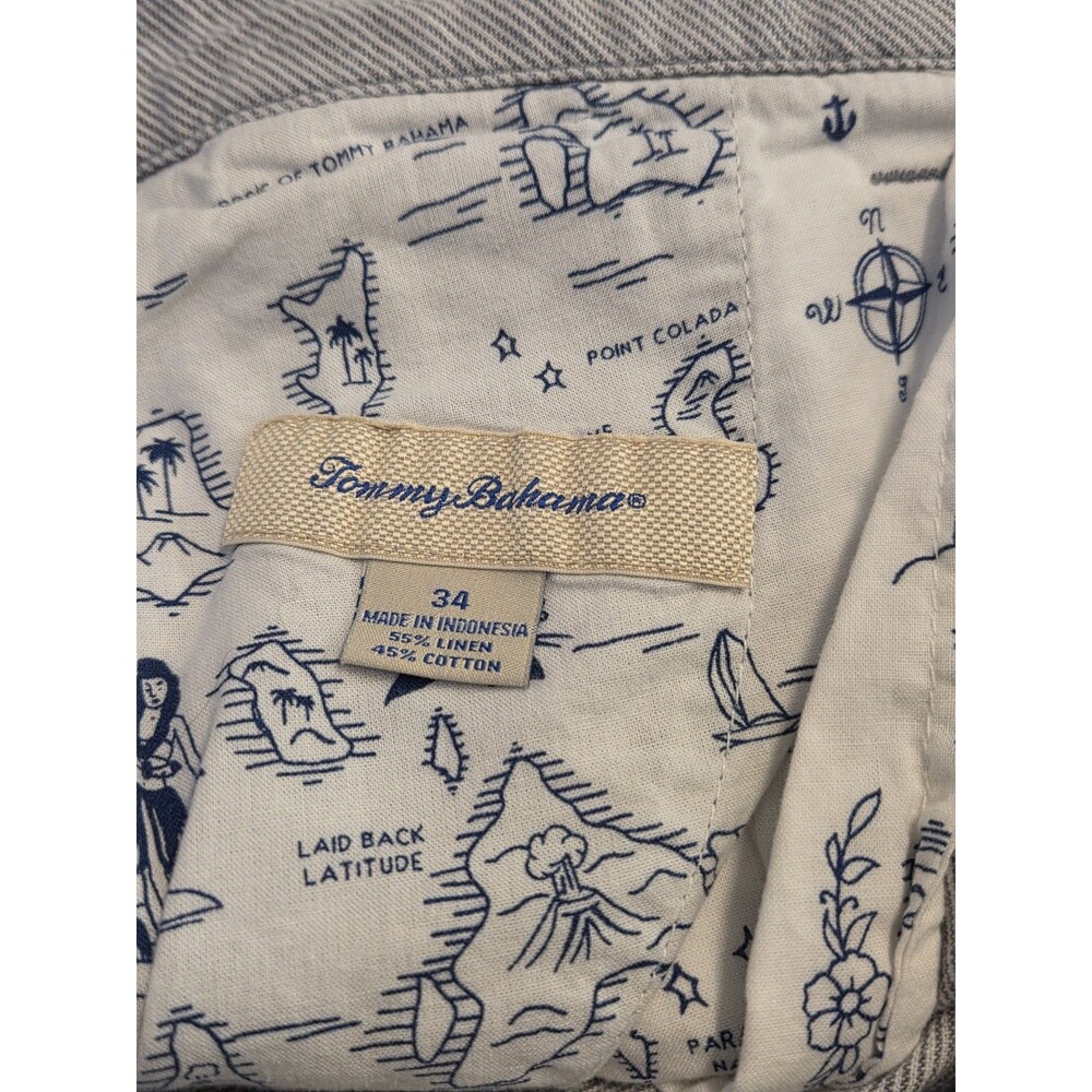 Tommy Bahama Linen Shorts Mens 34 Blue Stripe Flat Front Island Casual Summer - Picture 4 of 8